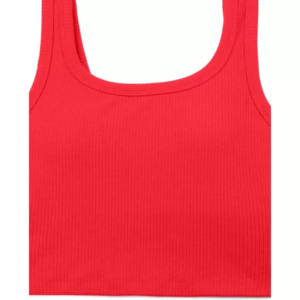 CRZ YOGA Womens Ribbed Longline Sports Bra  U Neck Padded Yoga Bra Workout Crop Tank Top with Built in BraDeep Red