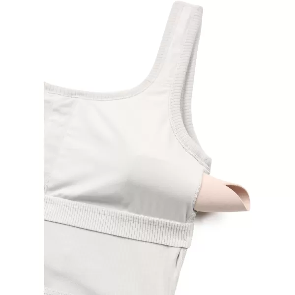 CRZ YOGA Womens Ribbed Longline Sports Bra  U Neck Padded Yoga Bra Workout Crop Tank Top with Built in BraMilky White Bone