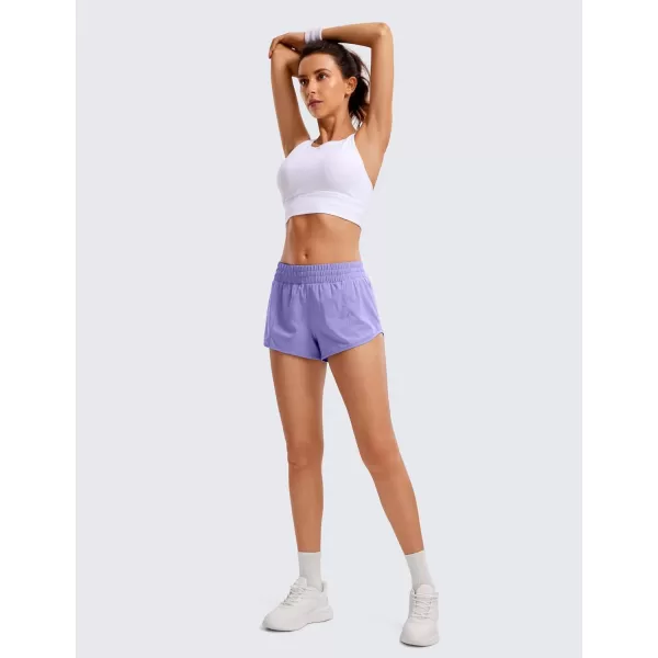 CRZ YOGA Womens Running Shorts Low Waisted 25  Mesh Liner Quick Dry Track Gym Athletic Workout Shorts with Zip PocketDark Lavender Purple