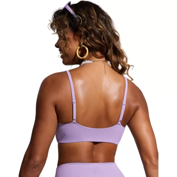 CRZ YOGA Womens Scoop Neck Bikini Tops DDD Adjustable Spaghetti Straps Bathing Suit Padded Swimsuit Sports BraElfin Purple