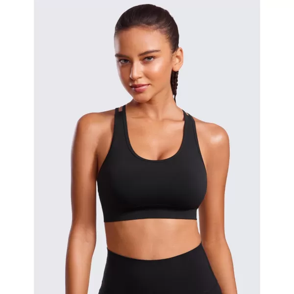 CRZ YOGA Womens Seamless Strappy Longline Sports Bra  Medium Support Scoop Neck Criss Cross Padded Yoga Workout BraBlack