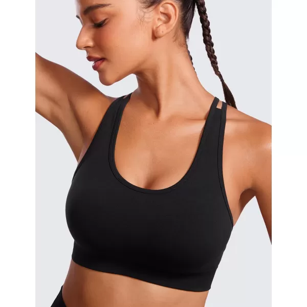 CRZ YOGA Womens Seamless Strappy Longline Sports Bra  Medium Support Scoop Neck Criss Cross Padded Yoga Workout BraBlack