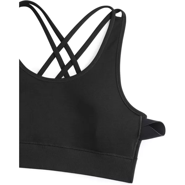 CRZ YOGA Womens Seamless Strappy Longline Sports Bra  Medium Support Scoop Neck Criss Cross Padded Yoga Workout BraBlack