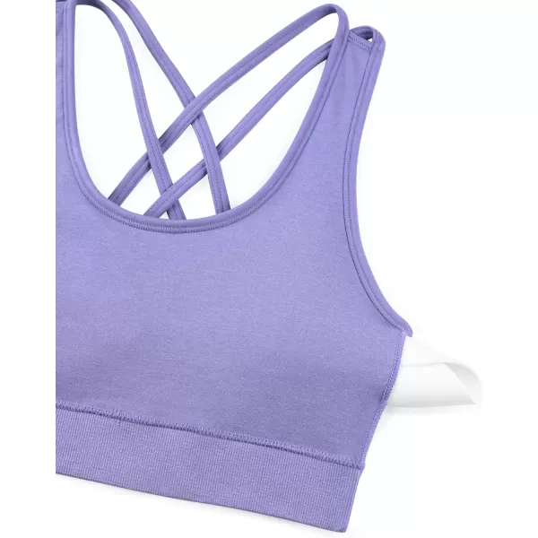 CRZ YOGA Womens Seamless Strappy Longline Sports Bra  Medium Support Scoop Neck Criss Cross Padded Yoga Workout BraDark Lavender Purple