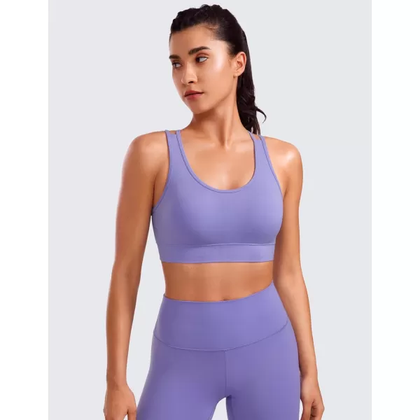 CRZ YOGA Womens Seamless Strappy Longline Sports Bra  Medium Support Scoop Neck Criss Cross Padded Yoga Workout BraDark Lavender Purple