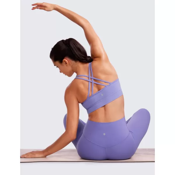 CRZ YOGA Womens Seamless Strappy Longline Sports Bra  Medium Support Scoop Neck Criss Cross Padded Yoga Workout BraDark Lavender Purple