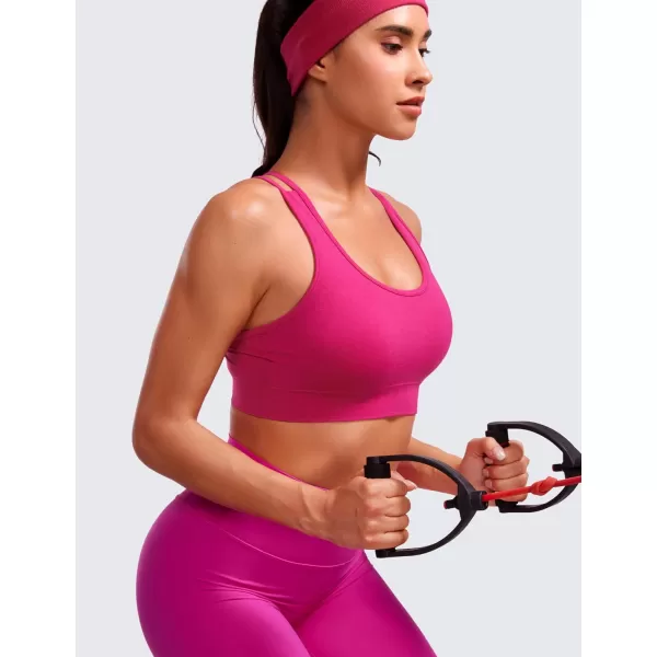 CRZ YOGA Womens Seamless Strappy Longline Sports Bra  Medium Support Scoop Neck Criss Cross Padded Yoga Workout BraGranita Pink