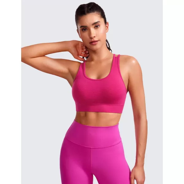 CRZ YOGA Womens Seamless Strappy Longline Sports Bra  Medium Support Scoop Neck Criss Cross Padded Yoga Workout BraGranita Pink