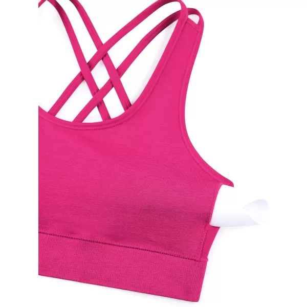 CRZ YOGA Womens Seamless Strappy Longline Sports Bra  Medium Support Scoop Neck Criss Cross Padded Yoga Workout BraGranita Pink