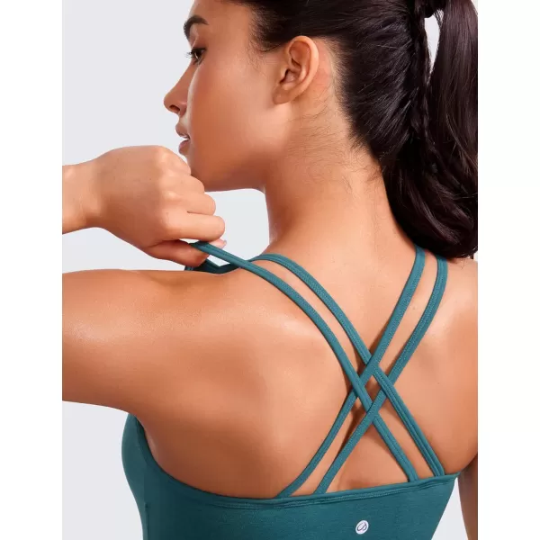 CRZ YOGA Womens Seamless Strappy Longline Sports Bra  Medium Support Scoop Neck Criss Cross Padded Yoga Workout BraGreen Jade