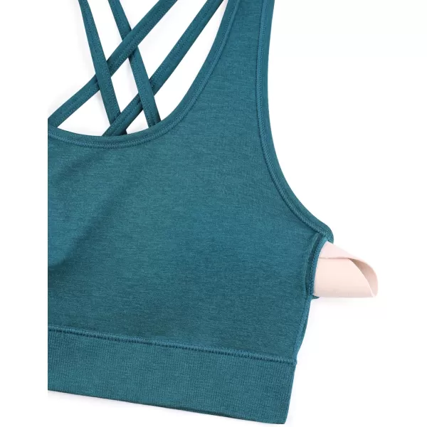 CRZ YOGA Womens Seamless Strappy Longline Sports Bra  Medium Support Scoop Neck Criss Cross Padded Yoga Workout BraGreen Jade