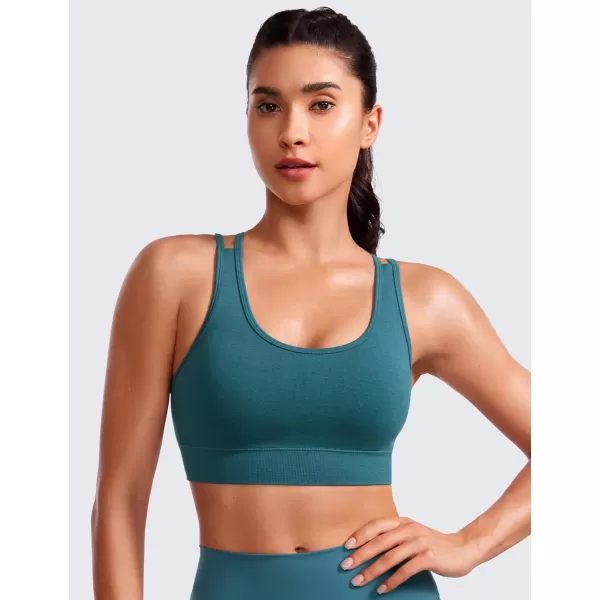 CRZ YOGA Womens Seamless Strappy Longline Sports Bra  Medium Support Scoop Neck Criss Cross Padded Yoga Workout BraGreen Jade