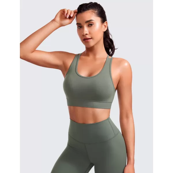 CRZ YOGA Womens Seamless Strappy Longline Sports Bra  Medium Support Scoop Neck Criss Cross Padded Yoga Workout BraGrey Sage