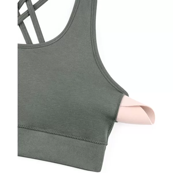 CRZ YOGA Womens Seamless Strappy Longline Sports Bra  Medium Support Scoop Neck Criss Cross Padded Yoga Workout BraGrey Sage