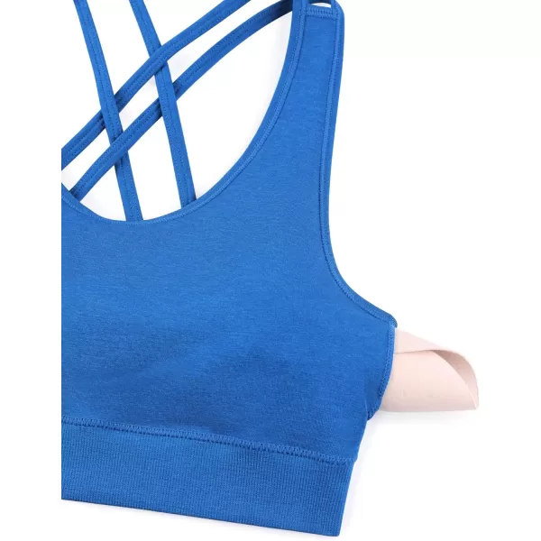 CRZ YOGA Womens Seamless Strappy Longline Sports Bra  Medium Support Scoop Neck Criss Cross Padded Yoga Workout BraSparkle Blue