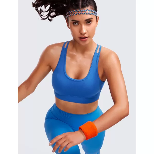 CRZ YOGA Womens Seamless Strappy Longline Sports Bra  Medium Support Scoop Neck Criss Cross Padded Yoga Workout BraSparkle Blue