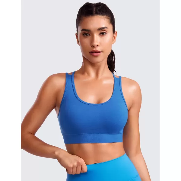 CRZ YOGA Womens Seamless Strappy Longline Sports Bra  Medium Support Scoop Neck Criss Cross Padded Yoga Workout BraSparkle Blue