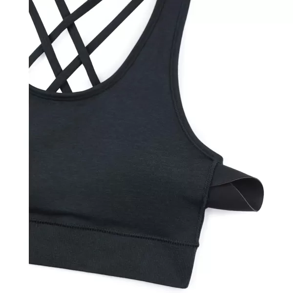 CRZ YOGA Womens Seamless Strappy Longline Sports Bra  Medium Support Scoop Neck Criss Cross Padded Yoga Workout BraTrue Navy