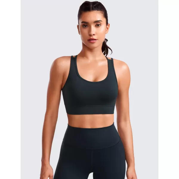 CRZ YOGA Womens Seamless Strappy Longline Sports Bra  Medium Support Scoop Neck Criss Cross Padded Yoga Workout BraTrue Navy