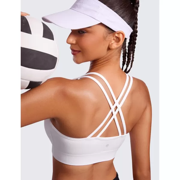 CRZ YOGA Womens Seamless Strappy Longline Sports Bra  Medium Support Scoop Neck Criss Cross Padded Yoga Workout BraWhite