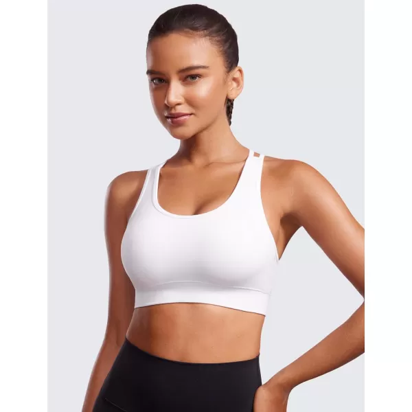 CRZ YOGA Womens Seamless Strappy Longline Sports Bra  Medium Support Scoop Neck Criss Cross Padded Yoga Workout BraWhite