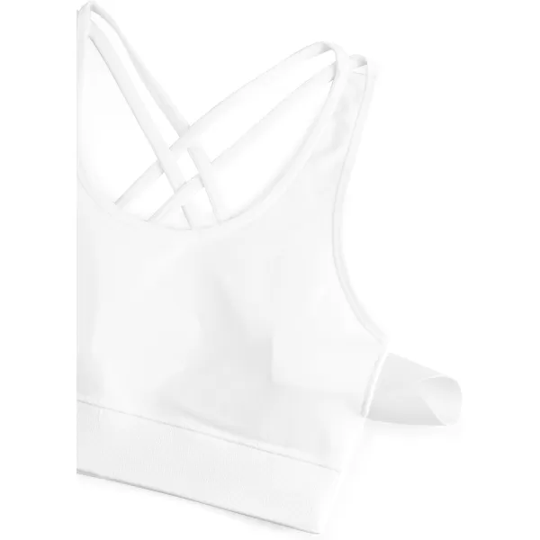 CRZ YOGA Womens Seamless Strappy Longline Sports Bra  Medium Support Scoop Neck Criss Cross Padded Yoga Workout BraWhite