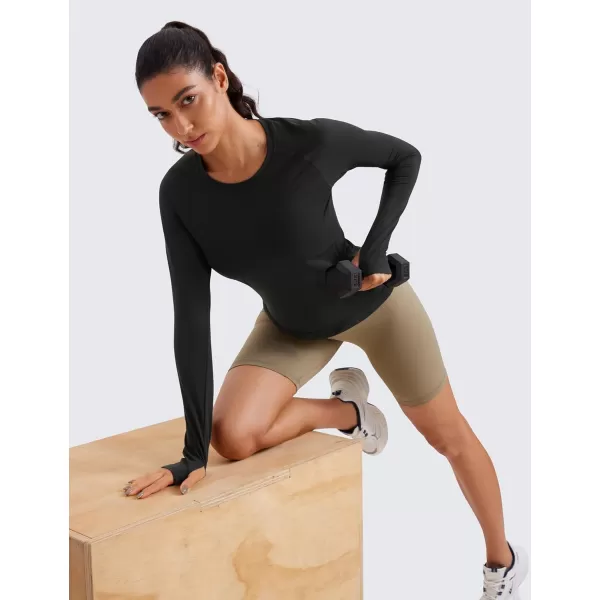 CRZ YOGA Womens Seamless Workout Long Sleeve Shirts Quick Dry Gym Athletic Tops Breathable Running Yoga ShirtBlack