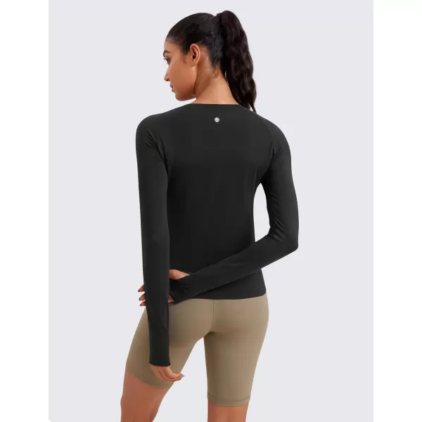 CRZ YOGA Womens Seamless Workout Long Sleeve Shirts Quick Dry Gym Athletic Tops Breathable Running Yoga ShirtBlack