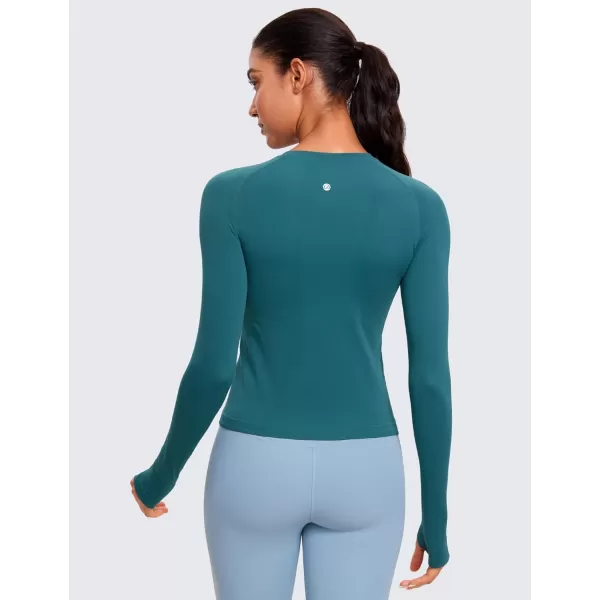 CRZ YOGA Womens Seamless Workout Long Sleeve Shirts Quick Dry Gym Athletic Tops Breathable Running Yoga ShirtGreen Jade