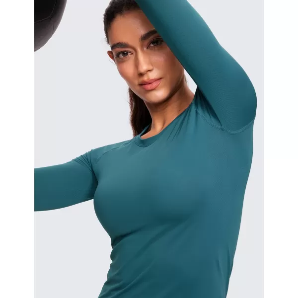 CRZ YOGA Womens Seamless Workout Long Sleeve Shirts Quick Dry Gym Athletic Tops Breathable Running Yoga ShirtGreen Jade