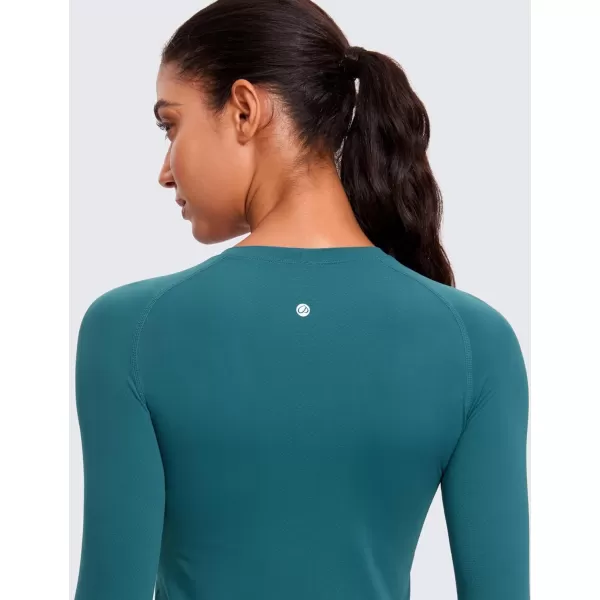 CRZ YOGA Womens Seamless Workout Long Sleeve Shirts Quick Dry Gym Athletic Tops Breathable Running Yoga ShirtGreen Jade