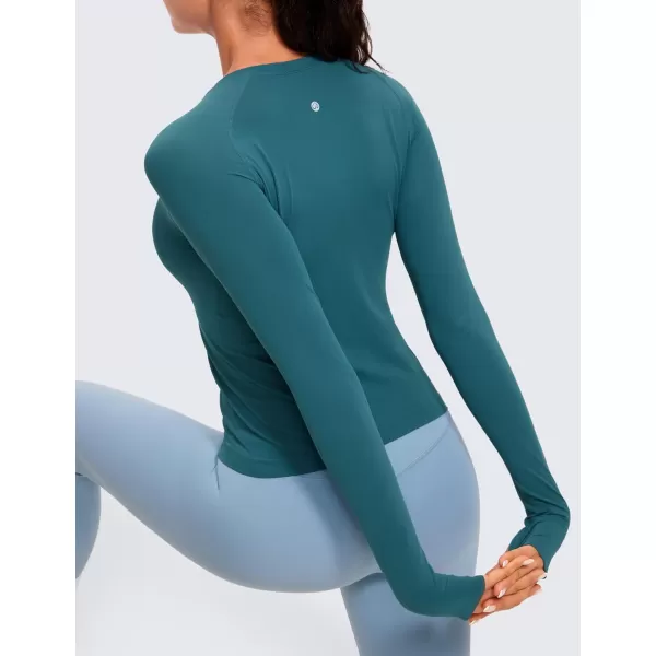 CRZ YOGA Womens Seamless Workout Long Sleeve Shirts Quick Dry Gym Athletic Tops Breathable Running Yoga ShirtGreen Jade