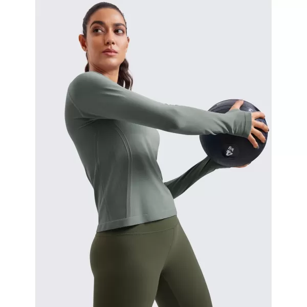 CRZ YOGA Womens Seamless Workout Long Sleeve Shirts Quick Dry Gym Athletic Tops Breathable Running Yoga ShirtGrey Sage