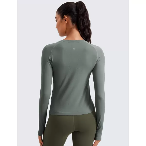 CRZ YOGA Womens Seamless Workout Long Sleeve Shirts Quick Dry Gym Athletic Tops Breathable Running Yoga ShirtGrey Sage