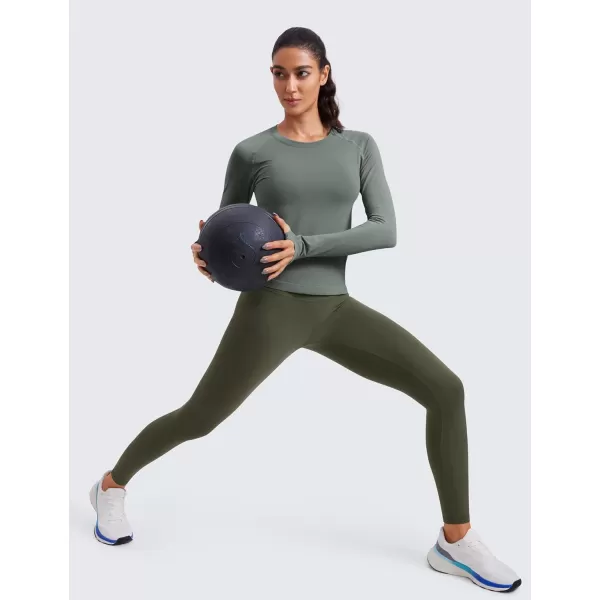 CRZ YOGA Womens Seamless Workout Long Sleeve Shirts Quick Dry Gym Athletic Tops Breathable Running Yoga ShirtGrey Sage