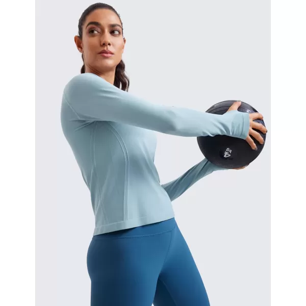 CRZ YOGA Womens Seamless Workout Long Sleeve Shirts Quick Dry Gym Athletic Tops Breathable Running Yoga ShirtPure Blue