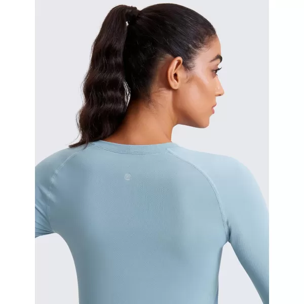 CRZ YOGA Womens Seamless Workout Long Sleeve Shirts Quick Dry Gym Athletic Tops Breathable Running Yoga ShirtPure Blue