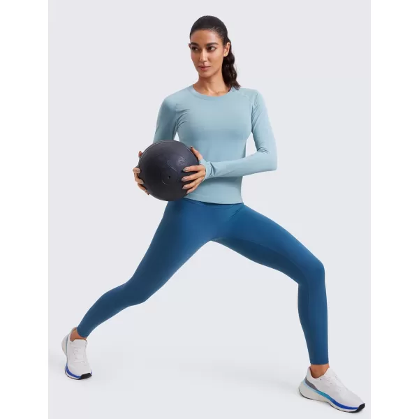 CRZ YOGA Womens Seamless Workout Long Sleeve Shirts Quick Dry Gym Athletic Tops Breathable Running Yoga ShirtPure Blue