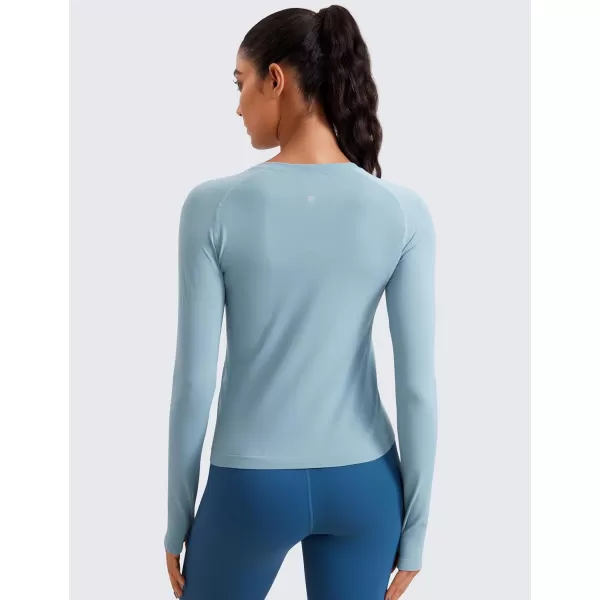 CRZ YOGA Womens Seamless Workout Long Sleeve Shirts Quick Dry Gym Athletic Tops Breathable Running Yoga ShirtPure Blue