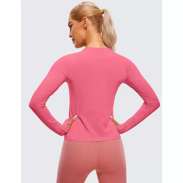 CRZ YOGA Womens Seamless Workout Long Sleeve Shirts Quick Dry Gym Athletic Tops Breathable Running Yoga ShirtRaspberry Sorbet