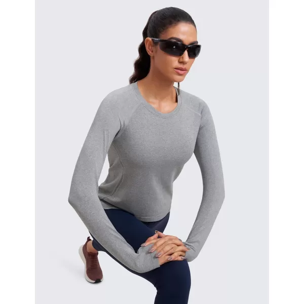 CRZ YOGA Womens Seamless Workout Long Sleeve Shirts Quick Dry Gym Athletic Tops Breathable Running Yoga ShirtSlate Grey Marl