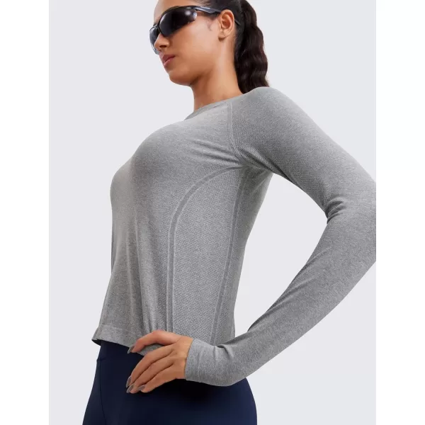 CRZ YOGA Womens Seamless Workout Long Sleeve Shirts Quick Dry Gym Athletic Tops Breathable Running Yoga ShirtSlate Grey Marl