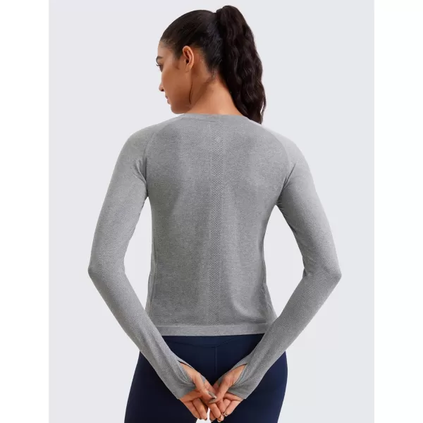 CRZ YOGA Womens Seamless Workout Long Sleeve Shirts Quick Dry Gym Athletic Tops Breathable Running Yoga ShirtSlate Grey Marl