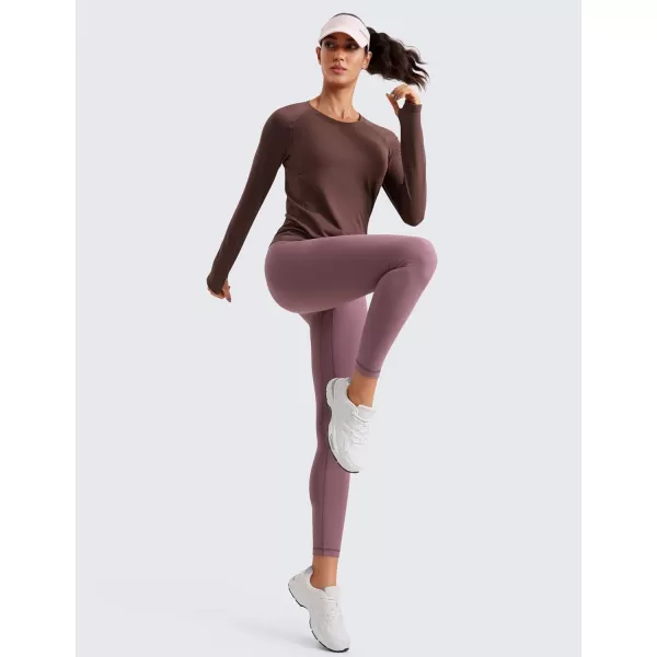 CRZ YOGA Womens Seamless Workout Long Sleeve Shirts Quick Dry Gym Athletic Tops Breathable Running Yoga ShirtTaupe