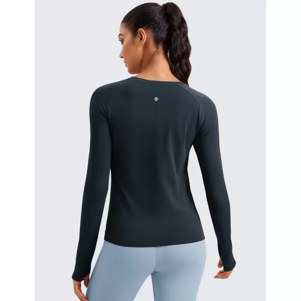 CRZ YOGA Womens Seamless Workout Long Sleeve Shirts Quick Dry Gym Athletic Tops Breathable Running Yoga ShirtTrue Navy