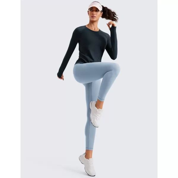 CRZ YOGA Womens Seamless Workout Long Sleeve Shirts Quick Dry Gym Athletic Tops Breathable Running Yoga ShirtTrue Navy