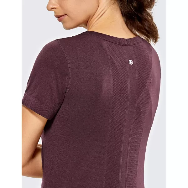 CRZ YOGA Womens Seamless Workout Short Sleeve Tees Plain T Shirts Athletic ShirtsArctic Plum