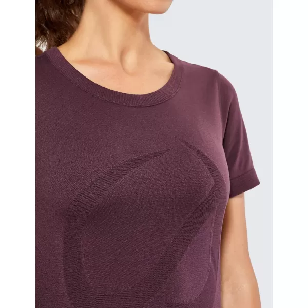 CRZ YOGA Womens Seamless Workout Short Sleeve Tees Plain T Shirts Athletic ShirtsArctic Plum