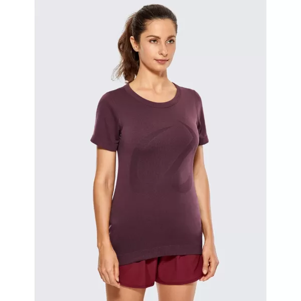 CRZ YOGA Womens Seamless Workout Short Sleeve Tees Plain T Shirts Athletic ShirtsArctic Plum