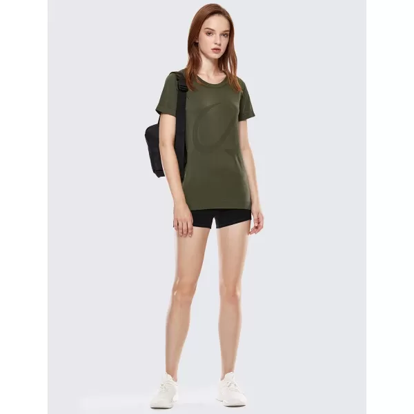 CRZ YOGA Womens Seamless Workout Short Sleeve Tees Plain T Shirts Athletic ShirtsDark Olive